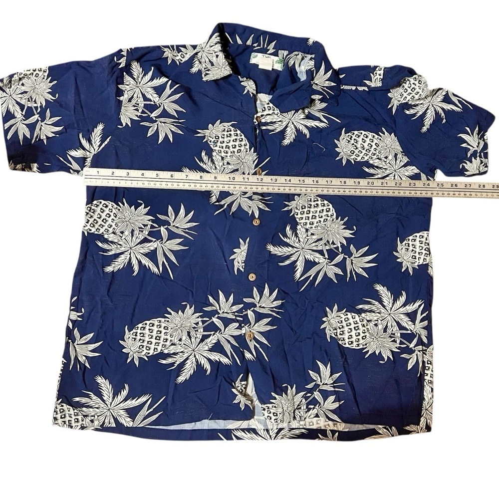 Two Palms Hawaii Casual Blue and White Button Down Shirt with Tropical Print